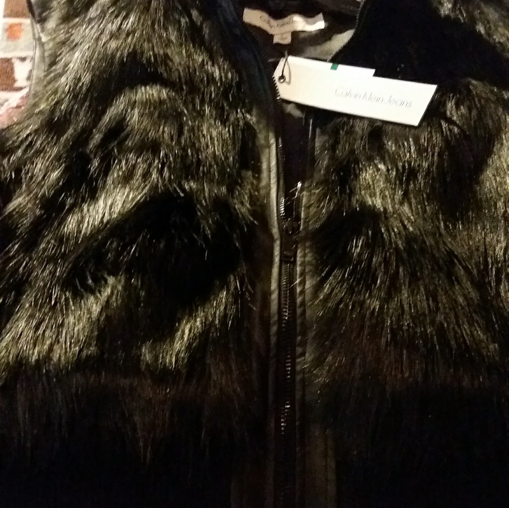 Calvin klein furr&leather trim vest